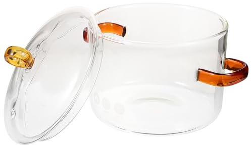 Veemoon Marmite En Verre Transparente 1,9 l En Borosilicate Avec Couvercle Jaune Double Anse Compatible Plaques Cuisson Électrique La Cuisine Familiale Soupe Nouilles