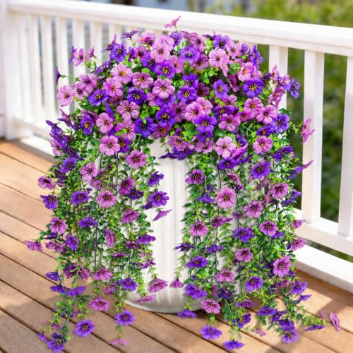 BlueCloudy 4 Stück Künstliche blumen, Kunstpflanze Hängepflanze Künstlich Kunstblumen wie echt für Draußen Künstliche Balkonpflanzen Hängepflanzen Balkonblumen für Outdoor AußEn Balkon Garden Hochzeit