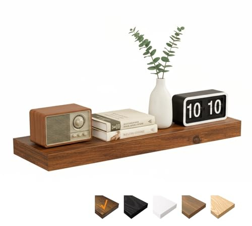 RICHER HOUSE Bruna flytande hyllor för vägg, 80 x 23,5 x 3,8 cm trähyllor, väggdekor med osynliga fästen för sovrum, vardagsrum, badrum, kök, tvättstuga, kontor