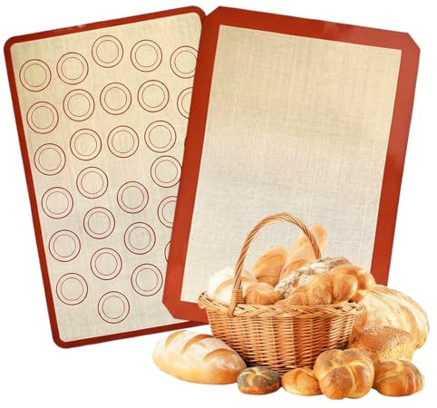 YAZWUR 2 PCS Tapis de Cuisson en Silicone pour Macarons, Sans BPA, Antidérapant, Idéal pour Macarons, Pizza, Biscuits et Pain (Rectangulaire) (Gris)