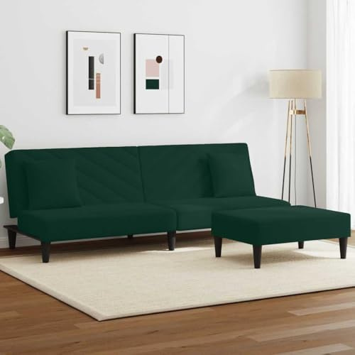 CKioict 2-TLG. Sofagarnitur mit Kissen in Dunkelgrün Samt, Schlafsofa mit 2-in-1-Funktion und vielseitigem Fußhocker, Bequeme Polsterung für Entspannung, platzsparendes Design