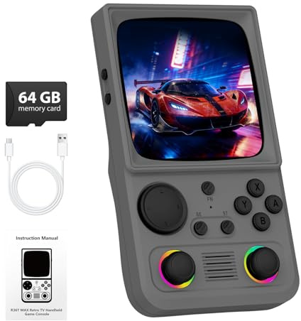 R36TMAX Retro Handheld Game Console, Retro Gaming Console 4.0'' IPS Screen with 18,000+ Classic Games, Supports Wi‑Fi Multiplayer & 2-Player Mode, 4000mAh Battery (Gray 64GB)