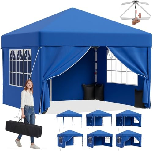 JUMMICO Pop up Pavillon 3x3 wasserdicht stabil Winterfest, One-Touch-Aufbau, Faltpavillon mit Seitenwänden, UV 50+, Shelter ideal für Garten, Innenhof, Camping und Partyzelte. Blau
