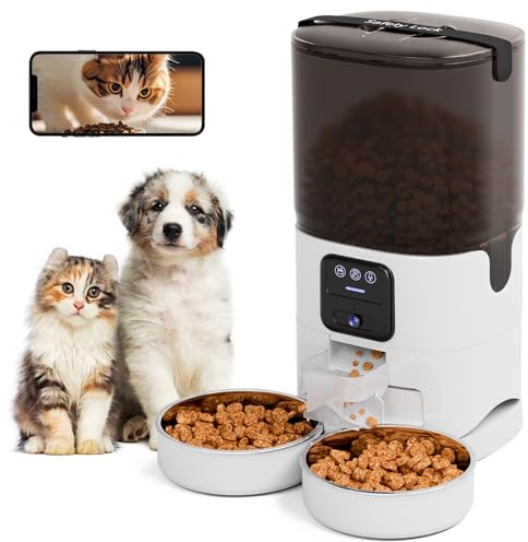 UMOMO Automatic Cat Feeder 7L Double Bowl Feeder, 1080P HD Camera Live Video, Night Vision 2-Way Audio, WiFi & App Remote Control, Programmable Pet Feeder, Smart Timed Dry Food Dispenser 2 Cats Dogs