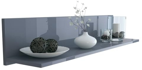 Vladon Wandregal Skadu, Made in Germany, Schweberegal mit praktischer Ablage, Grau Hochglanz (97,5 x 18,5 x 18,5 cm)