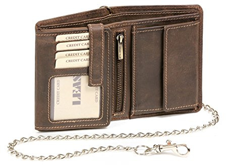 LEAS Biker Portefeuille avec la chaîne chrome pour homme et femme format portrait (y compris la boîte-cadeau de, cuir véritable, marron Vintage-Collection''
