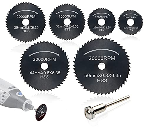 7pc HSS lama per seghe circolare, (Acciaio nitrurato) disco da taglio legno, (Set di lame per seghe circolare) per Rotary utensili Mandrino con Prolunga da 1/8 (3.175mm) by AniSqui
