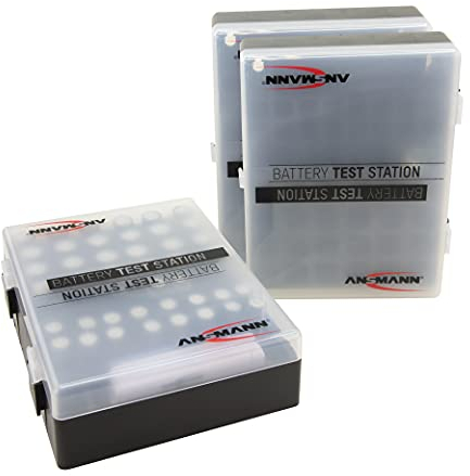 ANSMANN Batteriebox inkl. Akkutester für AAA Micro, AA Mignon & 9V Block Akkus und Batterien - Akkubox zum Schutz & Transport für 48 Accus - Batterie Box & Akku Box zur Aufbewahrung - 3 Stück, schwarz