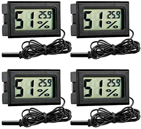 GuDoQi Termometro Higrometro Digital, 4 Piezas, Termometro Digital con Sonda, Termómetro Acuario, Termometros para Incubadoras, Incubadoras de Huevos, Terrarios para Reptiles