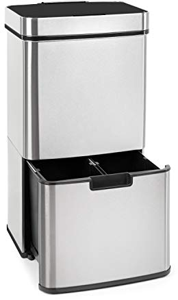 KLARSTEIN Touchless - Cestino dei Rifiuti con Sensore, 72 Litri in 4 Contenitori: 43 & 2 x 12,5 L, Secchio per l'Umido con Coperchio: 4 L, Apertura/Chiusura Automatica, Argento