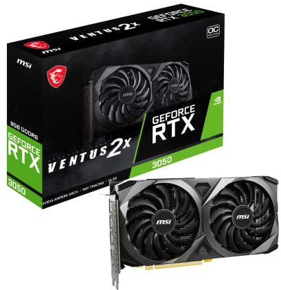 MSI Gaming GeForce RTX 3050 8GB GDRR6 128-Bit HDMI/DP PCIe 4 Torx Twin Fans Ampere OC Graphics Card (RTX 3050 Ventus 2X 8G OC)