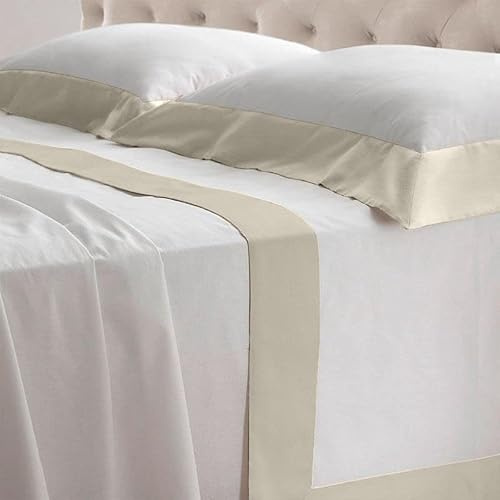 Lisola Set Completo Lenzuola Alla Francese, Cotone e Raso, 1 Lenzuolo da Sopra 220x290cm + 1 Lenzuolo da Sotto 140x200x30cm + 2 Federe 80x50cm, Made in Italy, Modello: Diamante, Corda