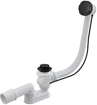 ECOLAM® Ablaufgarnitur für Badewanne schwarz black matt Alcaplast Ab- / Überlaufgarnitur Automat Siphon 52 mm
