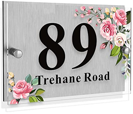 Personalised House Numbers Plaques Road Plate Plaque Door Numbers Street Name House Sign Address Signs Glass Effect Acrylic for Wall & Door Modern Signs Outside Decor (Design5)