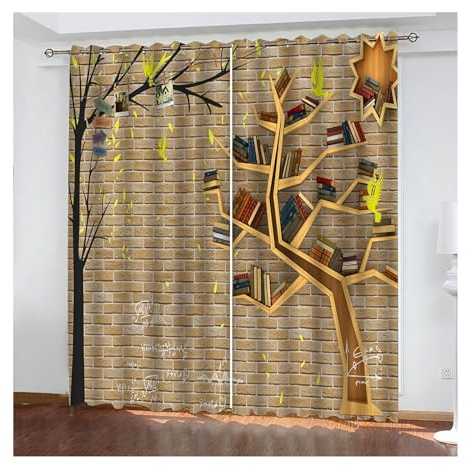 Skcess Curtain, Schiebegardinen Braun Wand und Bücherregal Vorhang Polyester Gardinen 2er Set 137x183cm(WxH)