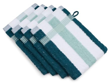 Gözze Waschhandschuh, 4er Set, 17/24 cm, New York Streifen, Petrol/weiß/Mint