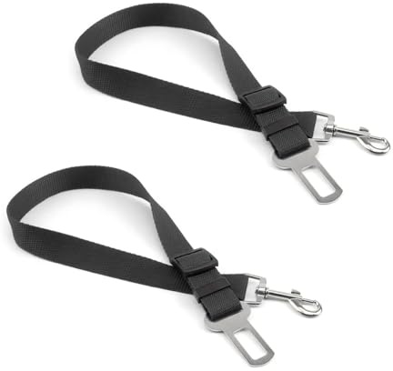 CGEAMDY 2-Piece Safety Dog Car Belt with Universal Plug & Locking Bar, Lead Restraint Harness Attachment Clip (Black)