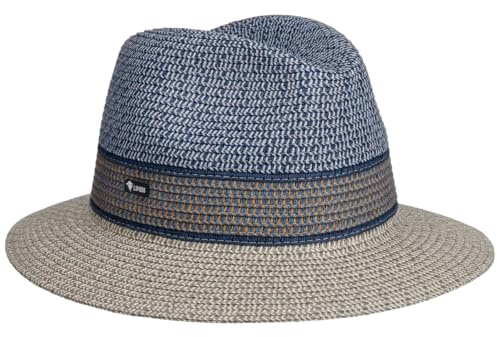 Lipodo Cardello Traveller Stråhatt Herrar - Made in Italy av strå solhatt Sommar Vår-sommar - S (54-55 cm) grå-blå