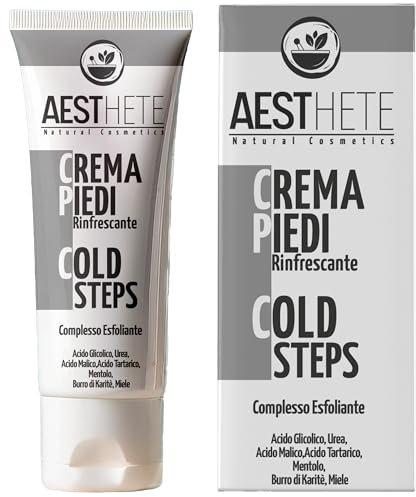 Crema Piedi Secchi Screpolati 200ml – Cold Steps con Urea e Acido Glicolico | Trattamento Esfoliante per Calli e Talloni | Effetto Rinfrescante, Non Unge | Made in Italy AESTHETE