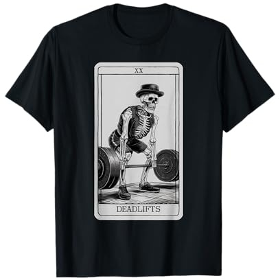 Skeleton Tarot Card Deadlifts Powerlifting Weightlifting Gym T-Shirt, Men, Black, 3X-Large