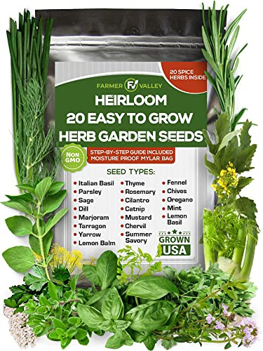 20 Easy to Grow Spice and Herb Seeds for Home Gardening - Kitchen & Culinary Herb Plant Seeds for Indoor, Outdoor, and Hydroponic Growing, Including Basil, Parsley, Rosemary, Mint & More