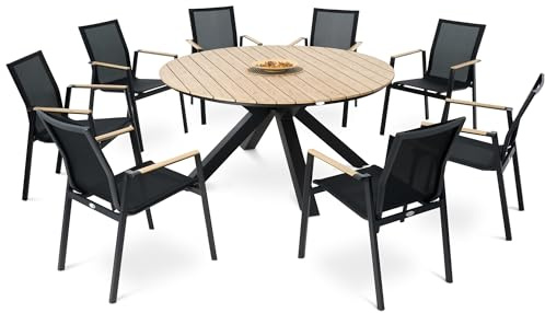 di volio Gartenmöbel OZZANO, runder Gartentisch mit Stühlen - Set, Essgruppe für 6-8 Personen, robust & wetterfest, aus hochwertigen Materialien (8+1)