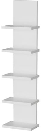 MARAND Wandregal Hängend 80 cm – Bücherregal 5 Regale aus Laminatplatte in Weiß Matt, Modernes Design Hängeregal für Wohnzimmer, Büro, Flur oder Küche, Einfache Montage