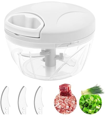 Udbrud 500 ml Zwiebelschneider Manuell, Zwiebel Zerkleinerer Manuell mit Seilzug Multizerkleinerer Zwiebelhacker Gemüsezerkleinerer Küche für Gemüse, Obst, Zwiebeln, Nüsse, Knoblauch
