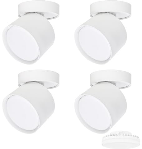 KYOTECH Lot de 4 Spot en Saillie led Pivotants & Orientables Ø84x80mm Blanc Plafonnier Luminaire Apparent Incluse 6W Remplaçable GX53 Ampoule 3000K Blanc Chaud 550LM Plafonnier Spot LED Downlight