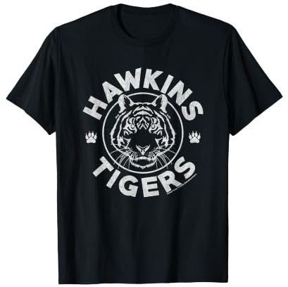Stranger Things Hawkins Tigers Paws Logo Blanc T-Shirt
