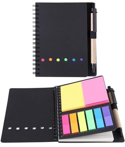 Spiral Sticky Notes Set, Multicolor Adhesive Sticky Notes with Pen and Lined Note Paper Set, Kraft Paper Cover Student Transparent Index Flags Pads for School Office Supplies