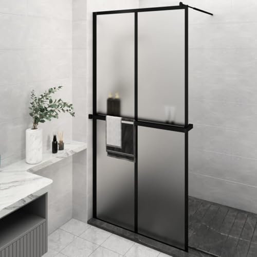 Home & Garden Paroi de douche à l'italienne avec étagère en verre ESG et aluminium Noir 118 x 190 cm
