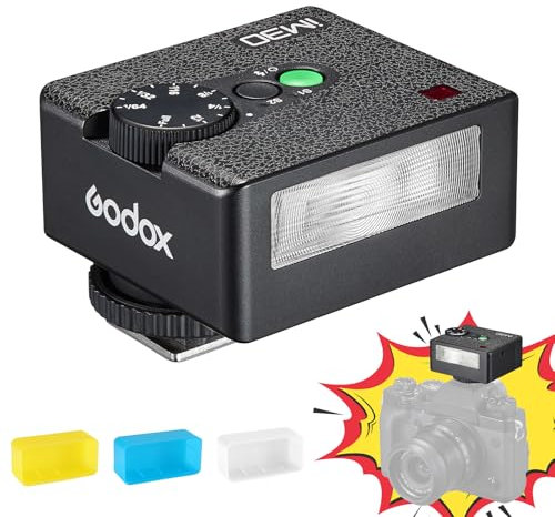 Godox IM30 Mini Flash De Poche Manual Speedlite,S1/S2 Contrôle Optique Portable Flash à Sabot 7 Niveau De Performance 6500K±200K Température De Couleur pour Sony,Canon,Nikon(avec diffuseur Tricolore)