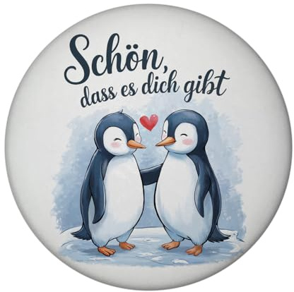 Pinguine mit Herz Magnet - Schön, DASS es Dich gibt Lustiger Dekor-Magnet ideal für Kühlschrank oder Büro