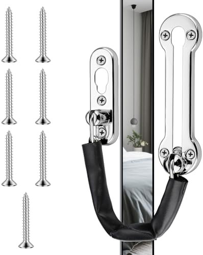 Door Chain with Leather Case Security Lock SUS304 Stainless Steel Extra-Thick Heavy Duty Front Door Restrictor Limiter Safety Guard Chain with Spring for Home Apartment Wooden/UPVC Doors (Silver)