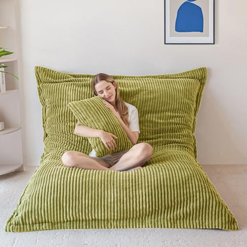 MAXYOYO Géante Pouf Salon, Housse Amovible en Velours Côtelé, Pouf Lit avec Rembourrage en Mousse Moelleuse, Bean Bag pour Adultes et Enfants