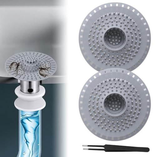 UHETLET 2 PCS Coladores de Drenaje de Silicona, Filtro de Fregadero de Cocina, Cubierta de Desagüe de Ducha con 1 Pinza, Silicona Protector de Drenaje para Atrapar Pelos en Bañera y Fregadero
