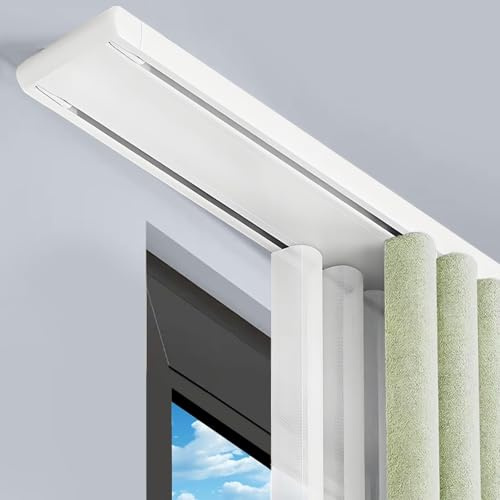 Double Row Ceiling Mounted Curtain Tracks, Heavy Duty Double Rails for Curtains, Drapes, Room Dividers, Ceiling Mount System Curtains Tracks multiple sizes(White,1.9m)