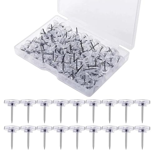 100 Clear Push Pins with Storage Box, Thumb Tacks for Cork Boards, Notice Boards, Maps, Posters, Photos, and Office Use