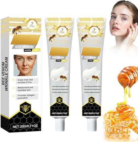2 Stück Bienengift Anti-Falten-Creme, Feuchtigkeitsspendende Gesichtscreme mit Straffender Wirkung, 20g Gesicht- und Halscreme für Alle Hauttypen（Schwarz）