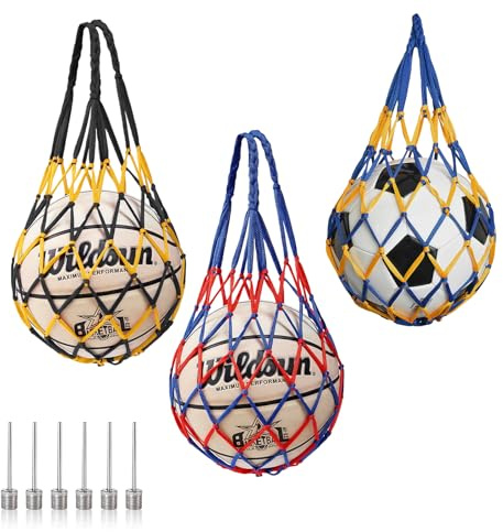 AMFUN 3 Stück Ballnetz Net Tasche, Basketball Bag, Tragbare Ballsack, Ball Netztasche, für Fußball Volleyball Rugbyball Basketball