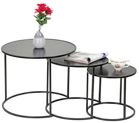 Taylor & Brown Nesting Coffee Table, Set of 3 Modern Round End Tables, Sofa Tea Table for Living Room, Stacking Side Tables, Sturdy and Easy Assembly, Black Metal Frame
