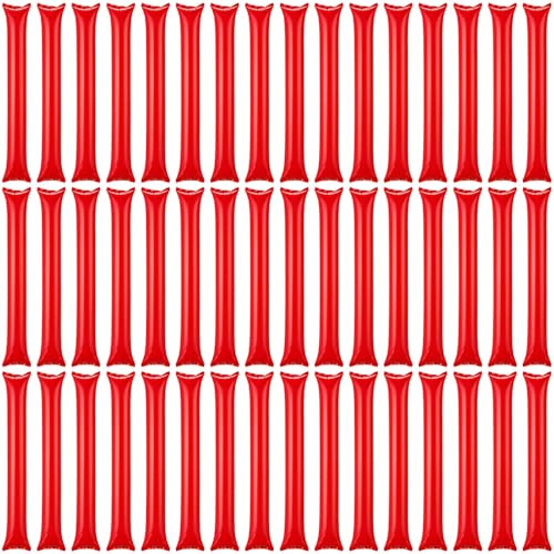 48 Pcs Red Spirit Team Thunder Sticks Boom Boom Sticks Inflatable Thunder Tube Thicken Cheering Sticks Cheerleading Football Noise Makers for Party Dance Basketball Sporting Event (Red)