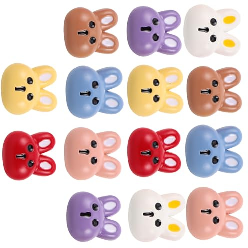 Artibetter 14pcs Assorted Colour Cute Bunny Plastic Buttons for Clothing and Coats, Quick Fastening Replacement Buttons for DIY Sewing and Craft Supplies