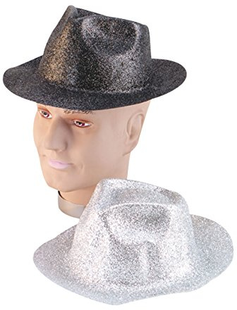 Glitter Silver plastic Trilby (disfraz)