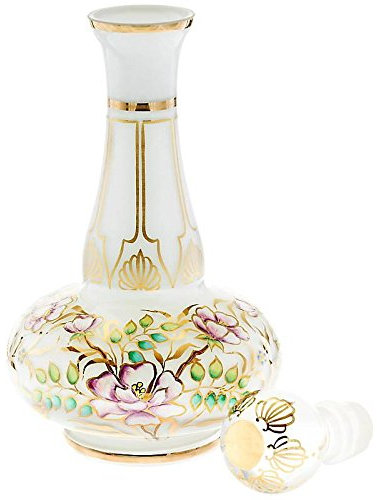 Exklusive Karaffe Dekanter Dekaner Dekanflasche Dekaner Dekankaraffe Whiskeykaraffe Likörkaraffe Aladin Weiß Gold H 28 cm Traumhaft Handgeformter und Handbemalter Kelch
