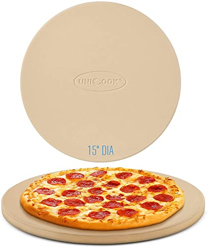 Unicook Pizza Stone, Heavy Duty Cordierite Stone for Oven and BBQ, 38cm Round Baking Slab for Pizza, Bread, Cookies and More, Large Grilling Oven Plate, Thermal Shock Resistant, Durable and Safe