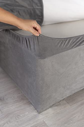 Belledorm 19 Extra Deep Base Wrap Valance Sheet - Transforms a drab looking bed base divan - Luxury Faux Suede (Charcoal, Double)