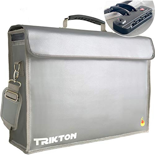 TRIKTON Super extra große 18x13x5 feuerfeste Safe Tasche für Dokumente mit Schloss TSA, Reißverschluss komplett zu öffnen, hält Legal Size Dateien, XXL, Schlossbox für Dokumente, feuerwasserabweisend