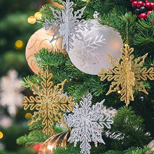 Naler 24 Stück Schneeflocken Weihnachten Deko in Silber und Gold für Weihnachtsbaum Glitzer Weihnachtsbaumschmuck